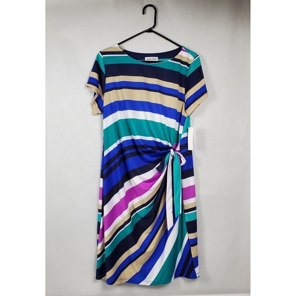 Shelby & Palmer Dresses & Skirts - Shelby & Palmer Womens 1X Striped Side Tie Sheath Dress Blue Purple Teal NWT